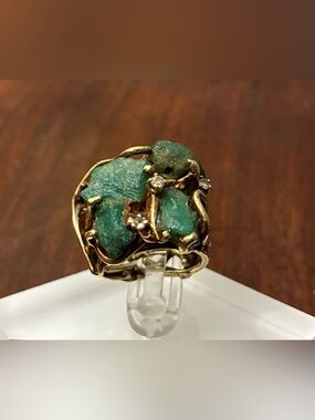 Gold Ring with Raw Emerald Clusters